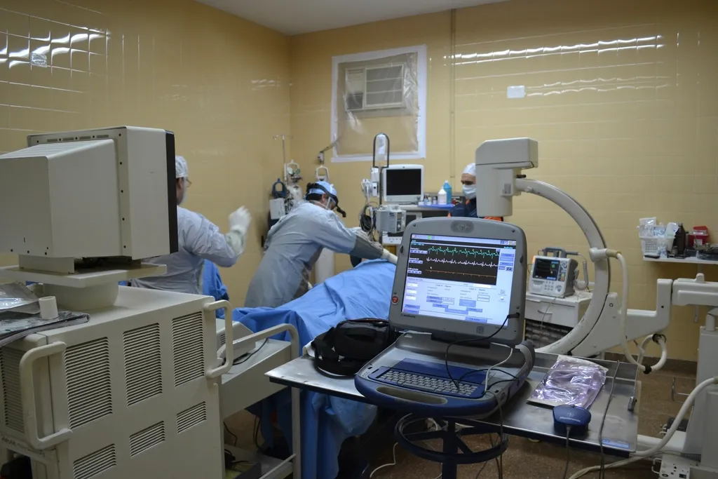 Wide view of an operating theatre set up for hair restoration surgery